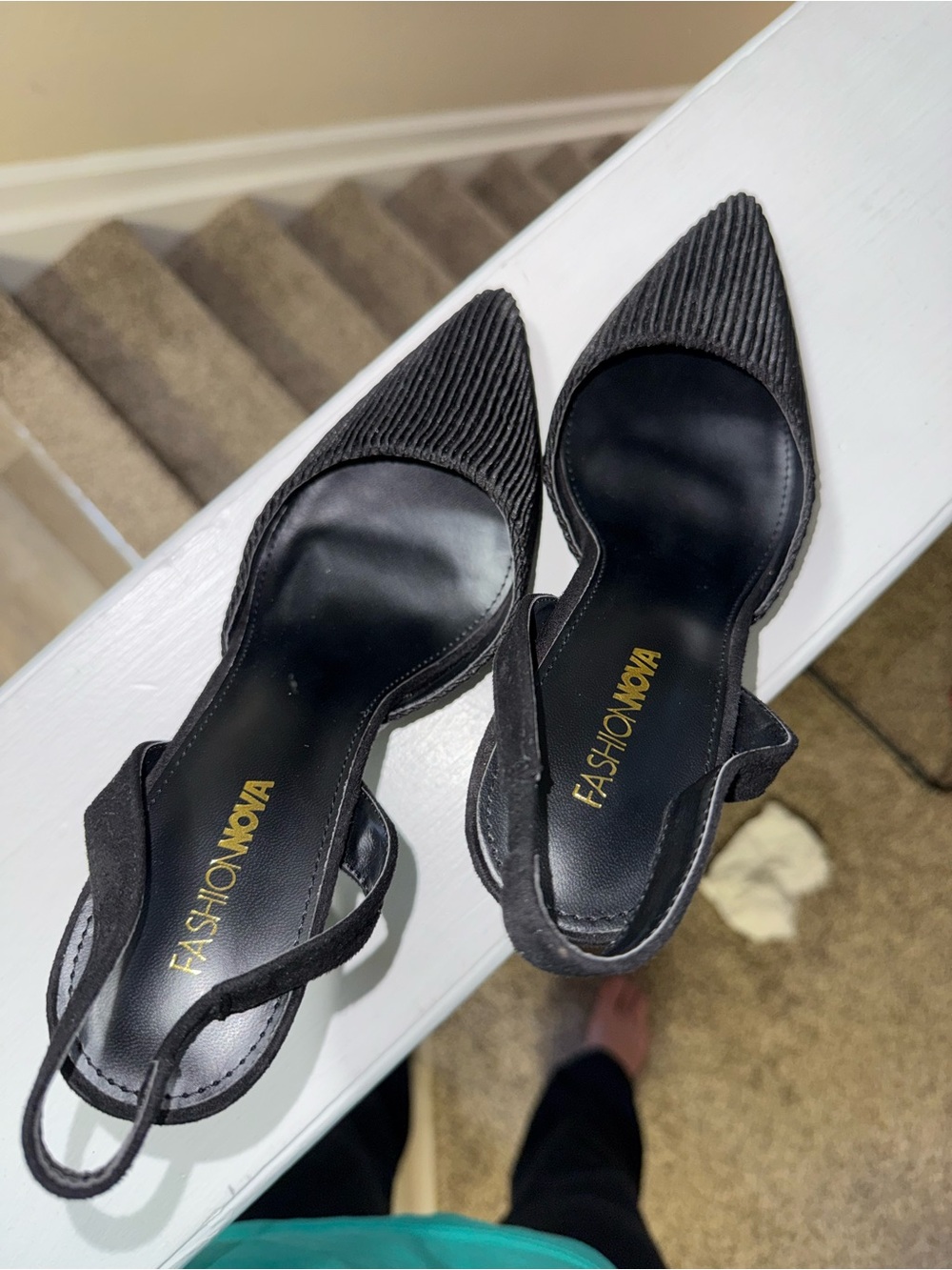 Fashion Nova Black Ribbed Pointed Slingback Heels - Picture 4 of 9